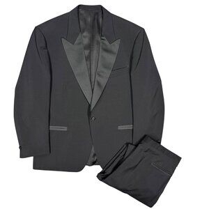 Coppley Warren K Cook Tuxedo 2pc Silk Peak Lapel Wool Mohair Black 46R 38x32